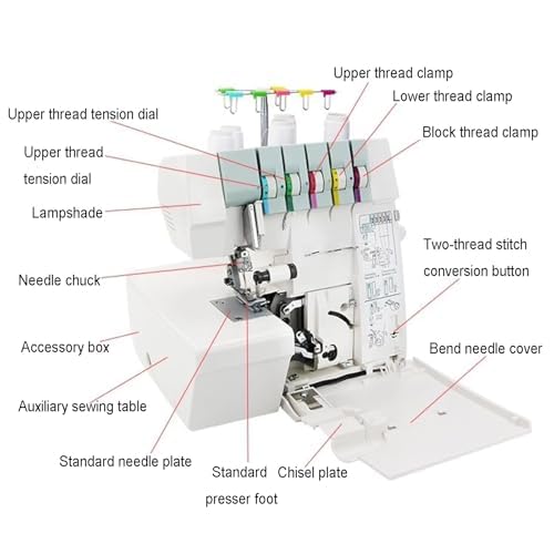 Machine à coudre surjeteuse à point de recouvrement robuste avec capacité de couture 2-3-4-5 points, bac à déchets et pieds-de-biche à encliqueter pour débutants et professionnels