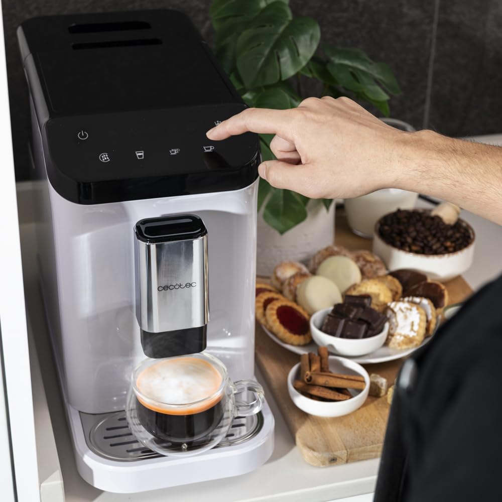 Cecotec Cafetière Superautomatique Cremmaet Macchia White. 1350 W, Thermoblock, Pompe à Pression de 19 bars, Système Plug&Play, Réservoir de Café avec Moulin Intégré, Nettoyage Automatique