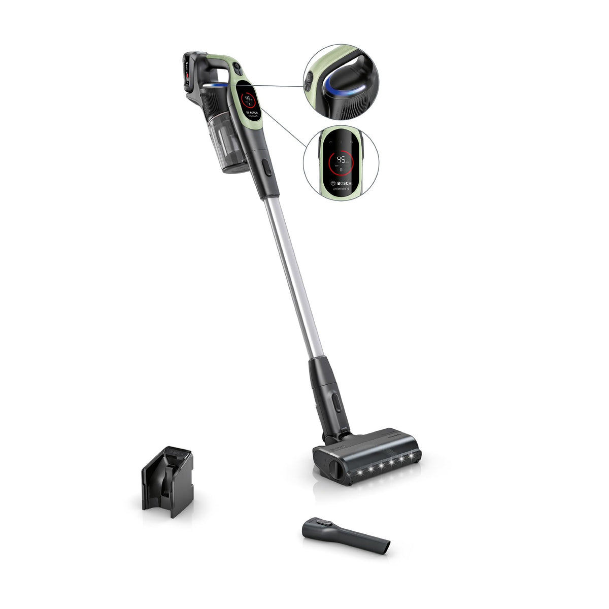 Bosch, aspirateur Balai sans Fil, Unlimited 9, Batterie 3.0 Ah, Technologie MicroClean, bac à poussières Facile à Vider, éclairage LED, Vert, BBS921TBA