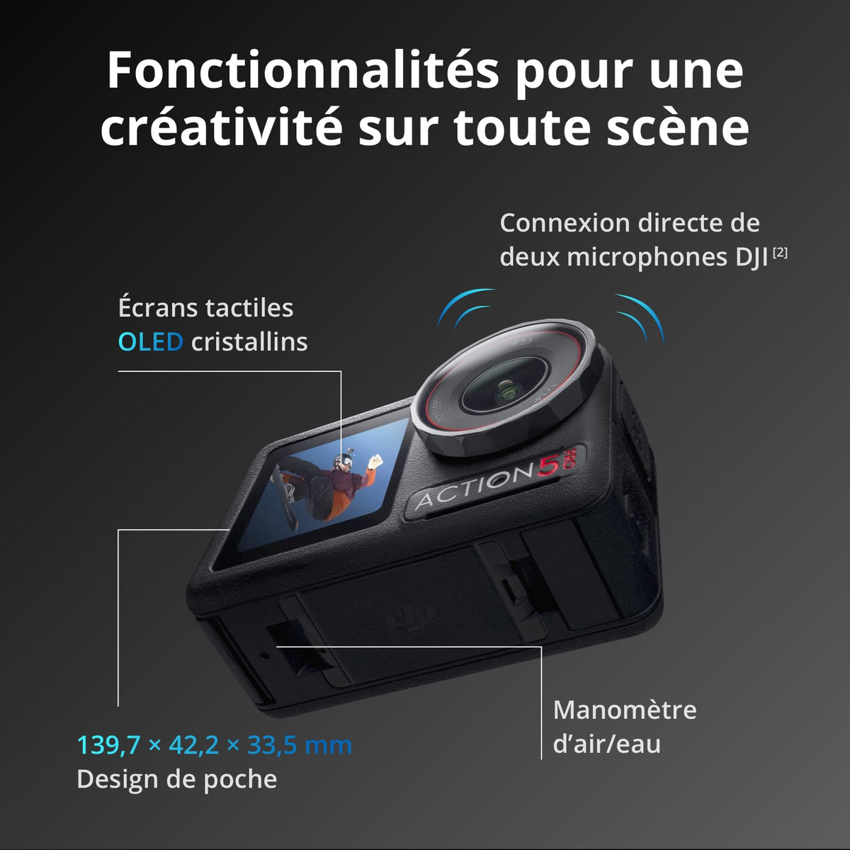 DJI Bundle Essentiel Osmo Action 5 Pro, Caméra Étanche avec Capteur 1/1,3", Vidéo 4K/120 IPS, Suivi de Sujet, Stabilisation, Double Écran Tactile OLED, Caméra d’Action 4K Idéale pour Sports, Vlog