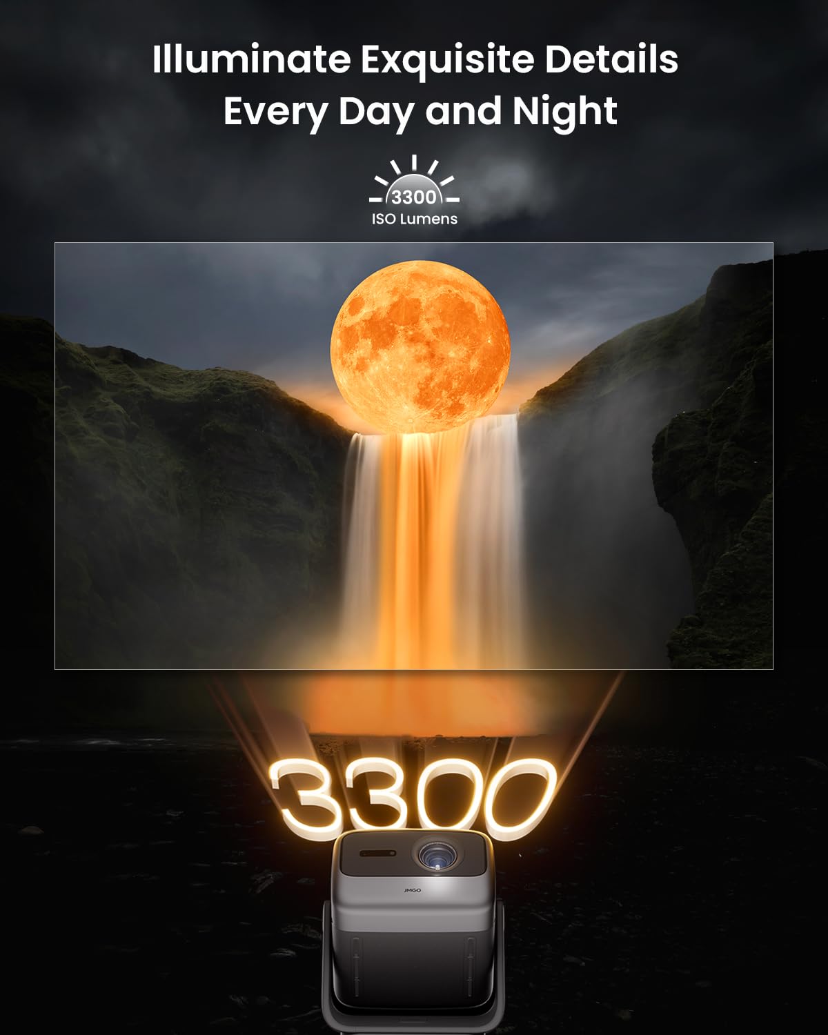 JMGO N1S Ultimate Videoprojecteur 4K Triple Laser, 3300 ISO Lumens Projecteur GTV Netflix, Gimbal Correction d'image Instantée, 300", Blu-Ray 3D, HDR10, 20W Deux Haut-Parleurs avec Dolby Digital Plus
