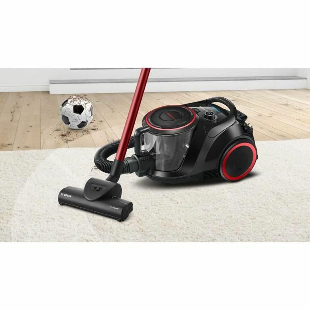 Bosch Electroménager Série 6, BGS41POW1, aspirateur traîneau sans Sac, capacité de 2,4L, variateur de Puissance à la poignée, Rayon d'action de 10 m, Niveau sonore 72 DB, Noir