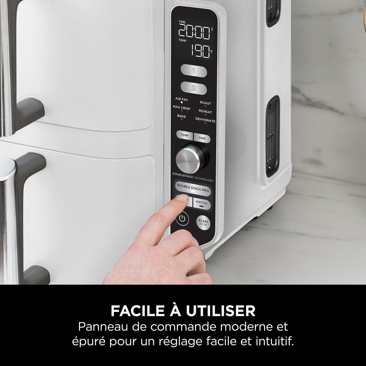 NINJA Double Stack XL Air Fryer, Friteuse sans huile Verticale Double Tiroir 4 Niveaux de Cuisson, 2 Tiroirs, 2 Grilles, Capacité de 9,5 L, 6 Fonctions, 8 Portions, Pinces, Blanc SL400EUWH