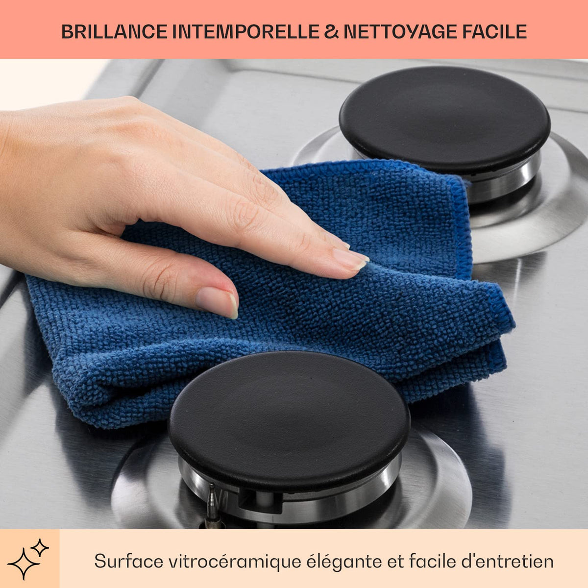 Klarstein Tables de Cuisson à Gaz, Plaque de Cuisson , Encastrable à 5 Feux de 11100W, Cuisiniere Gaz, Gaziniere avec Brûleurs en Acier Inoxydable, Cuisinières GPL