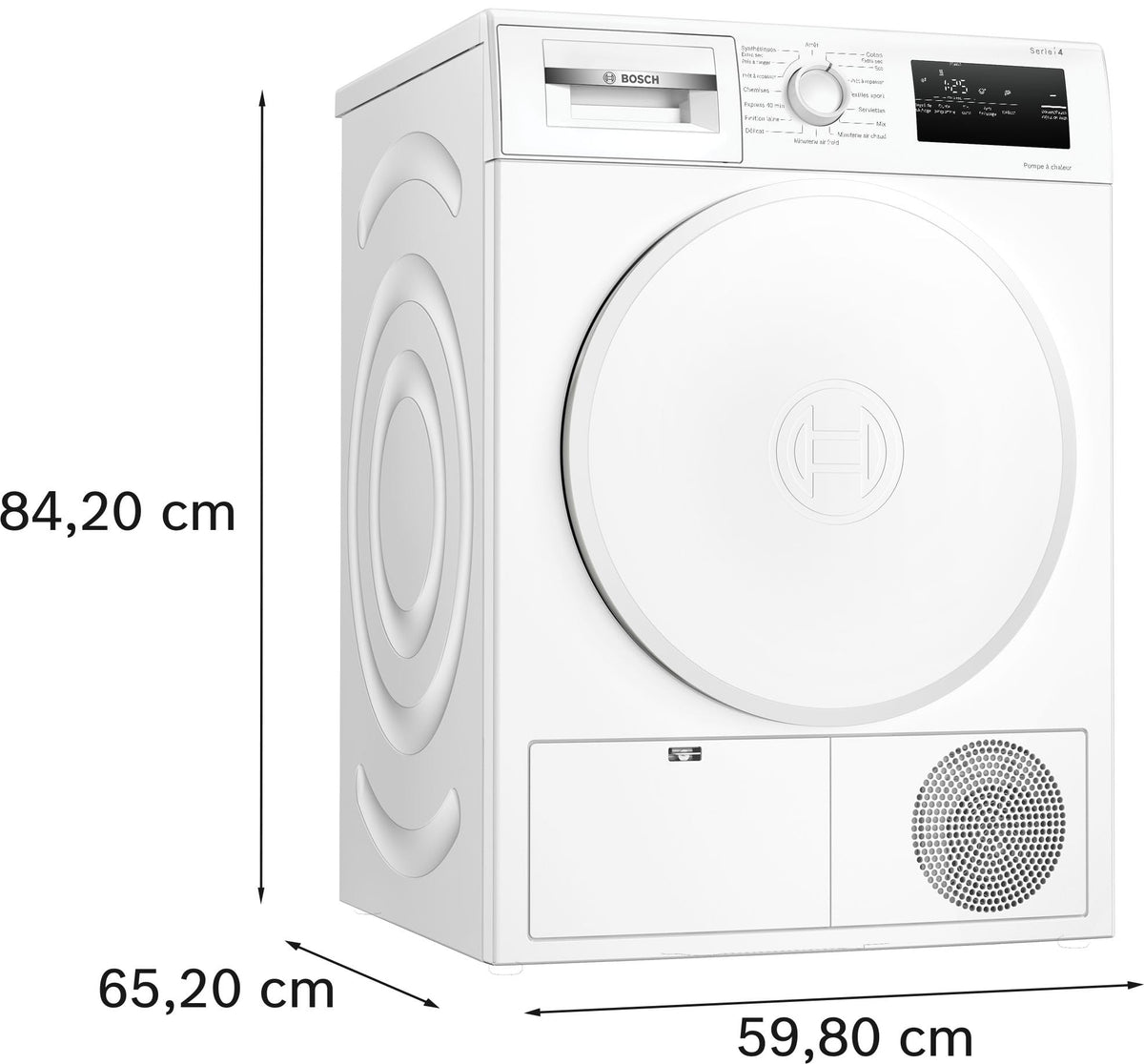 Bosch WTH8300DFR, Série 4, Sèche linge, Pompe à chaleur, 8 kg, Blanc