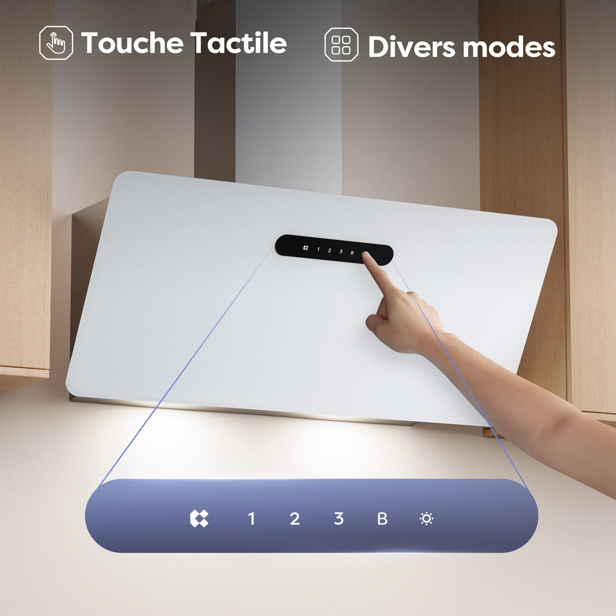 CIARRA CBCW9736K Hotte Aspirante Inclinée 90 cm 650m³/h - Classe A+++ - Filtre à Charbon Inclus - Commande Tactile- 3 Vitesses et Fonction Boost - LED Dimmable