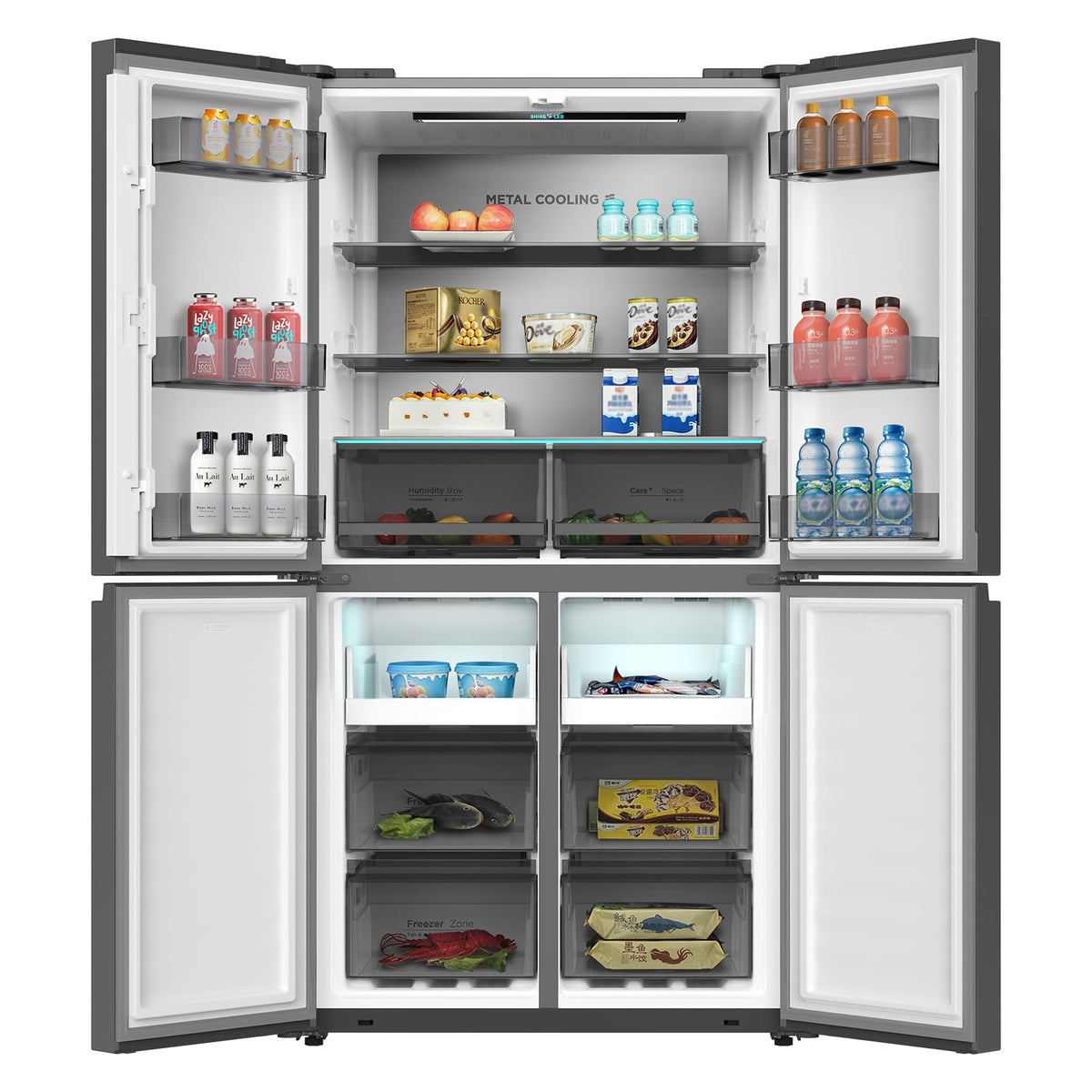 CHIQ CCD503NEIBE Réfrigérateur Américain, Multi-Portes 503 L, Inverter Compressor, No Frost, Multiple Airflow Care, Panneau tactile, Hauteur 177,5 cm, Longueur 85,3 cm, Profondeur 69,8 cm