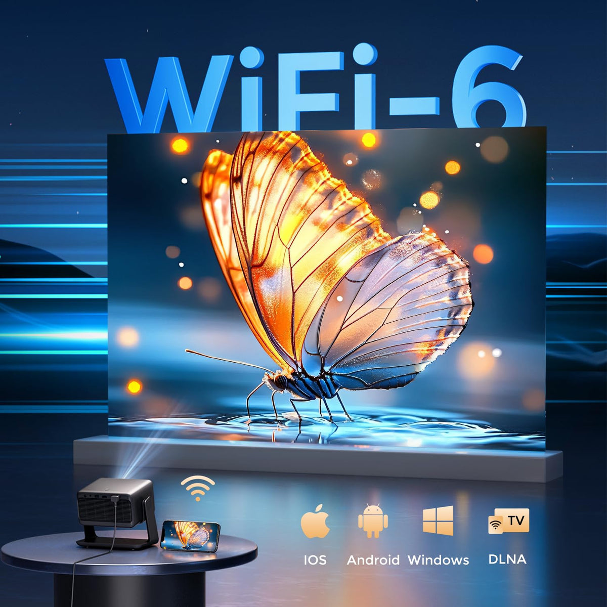 Vidéoprojecteur 30000 Lumens Projecteur Video Auto Focus/Keystone WiFi Bluetooth AMEELA Portable Videoprojecteur 4K Dolby Audio FHD 1080P HDMI/USB intégré Compatible avec Netflix, Youtube/Prime Video