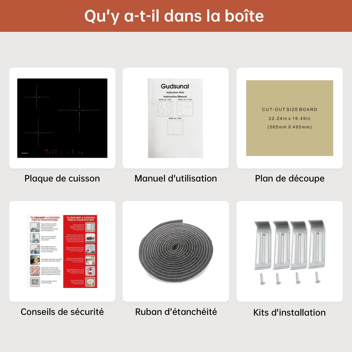 Gudsunal Plaque induction 3 feux, Table de Cuisson Encastrable,7200W, 9 niveaux de chauffage,Boost, Minuterie, Arrêt automatique, Verrouillage de sécurité enfant