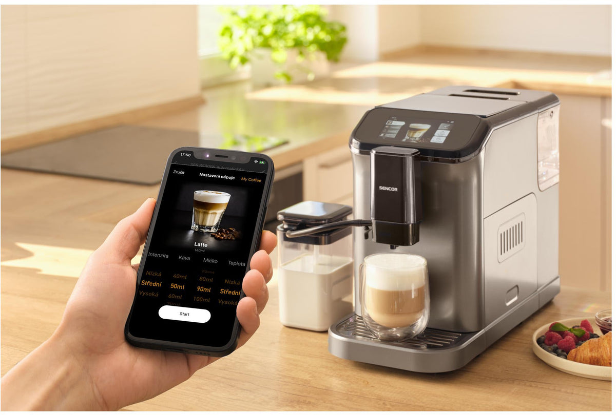 SENCOR Machine à Café Automatique avec Wi-Fi, Écran TFT, 20 Bars, Réservoir 1,5 L, Broyeur 15 Niveaux
