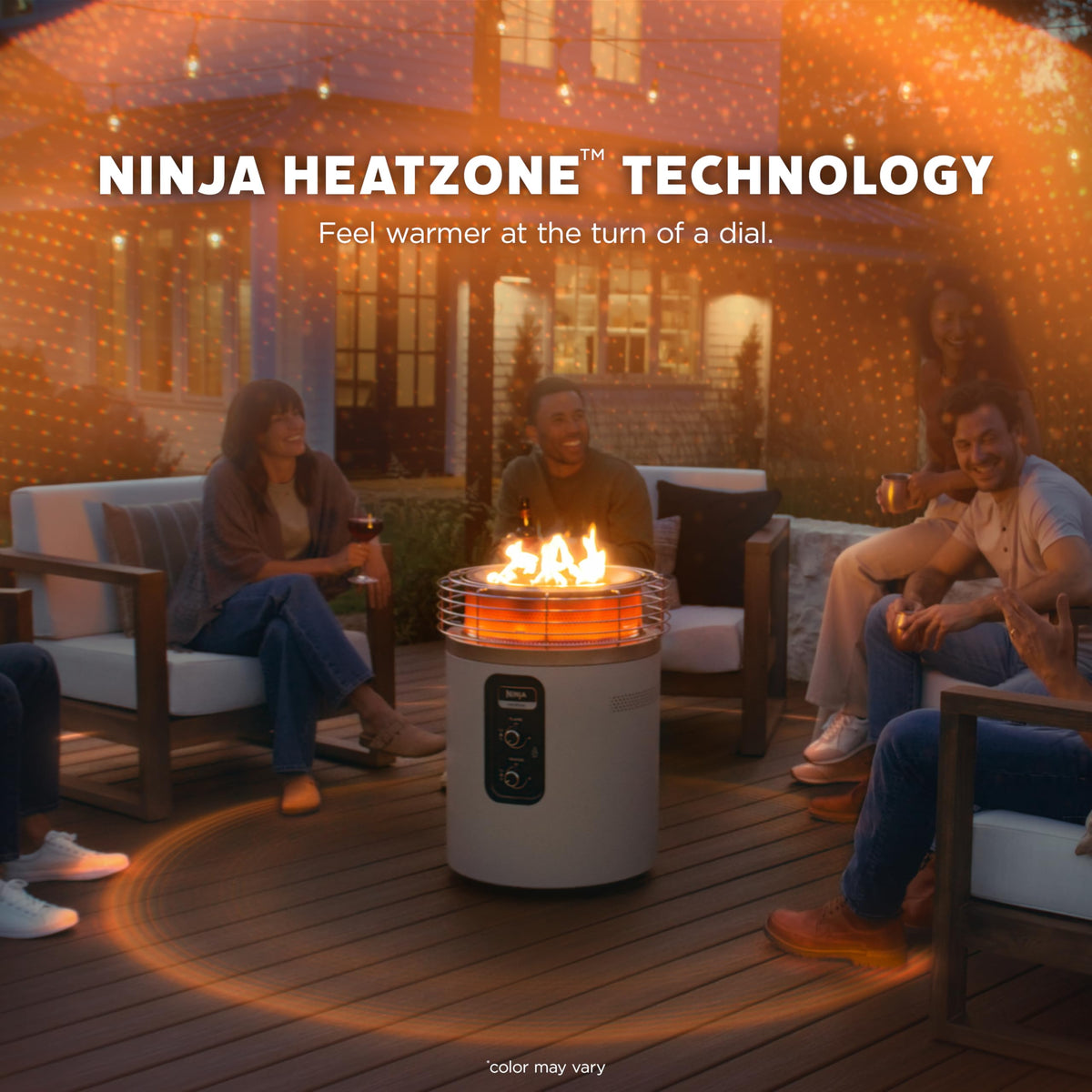 Ninja Fireside360™ Outdoor Heater & Fire Pit with 3 Modes – Flame, Heat, Flame & Heat, Portable for Patio, Deck, Camping, Beach, Easy Control Flames and Heat, Push to Start Ignition, Black, OF101BK