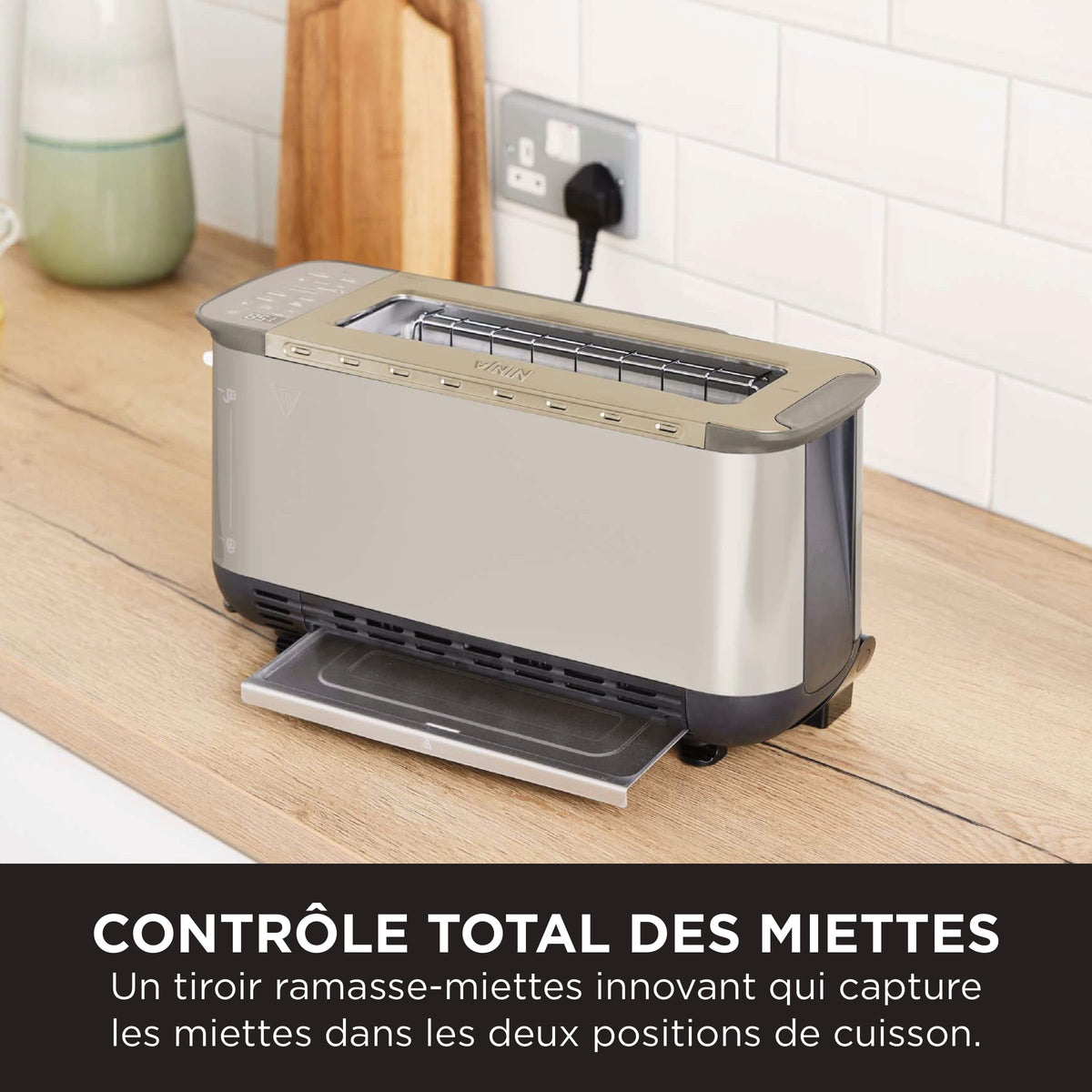 Ninja Foodi 3-en-1, Grille-Pain, Grill et Presse-panini, 7 Fonctions de Cuisson, inclut un Presse-panini, un Plateau de Cuisson et un Bac à Miettes, S