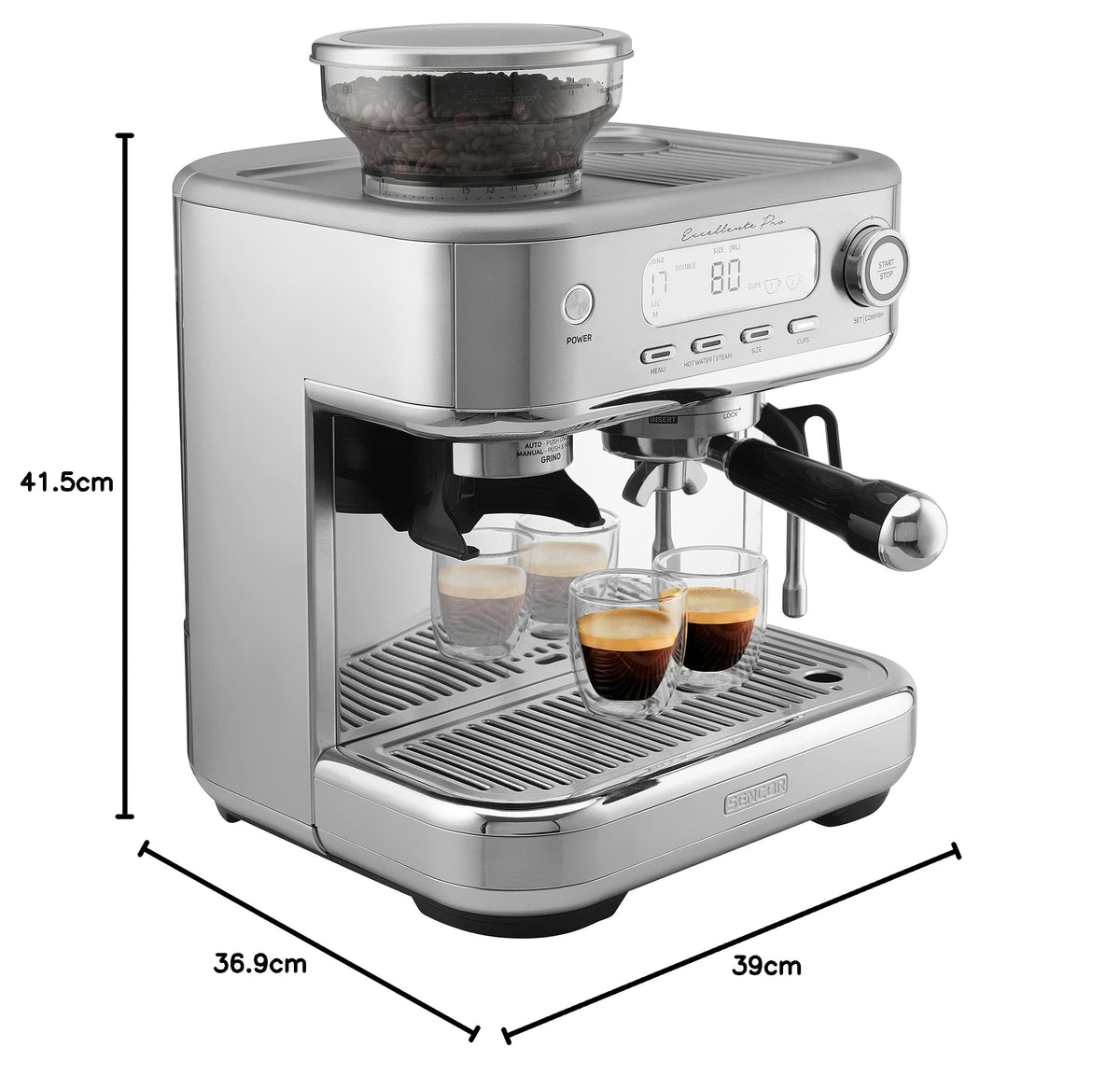 SENCOR Machine Expresso, Mousseur à lait, Broyeur Café à Grain, Ecran LCD, Caftière Espresso, Cappuccino, Expresso avec Broyeur Barista Express, Excellence plus, Réservoir Eau et Café Grande Capacité