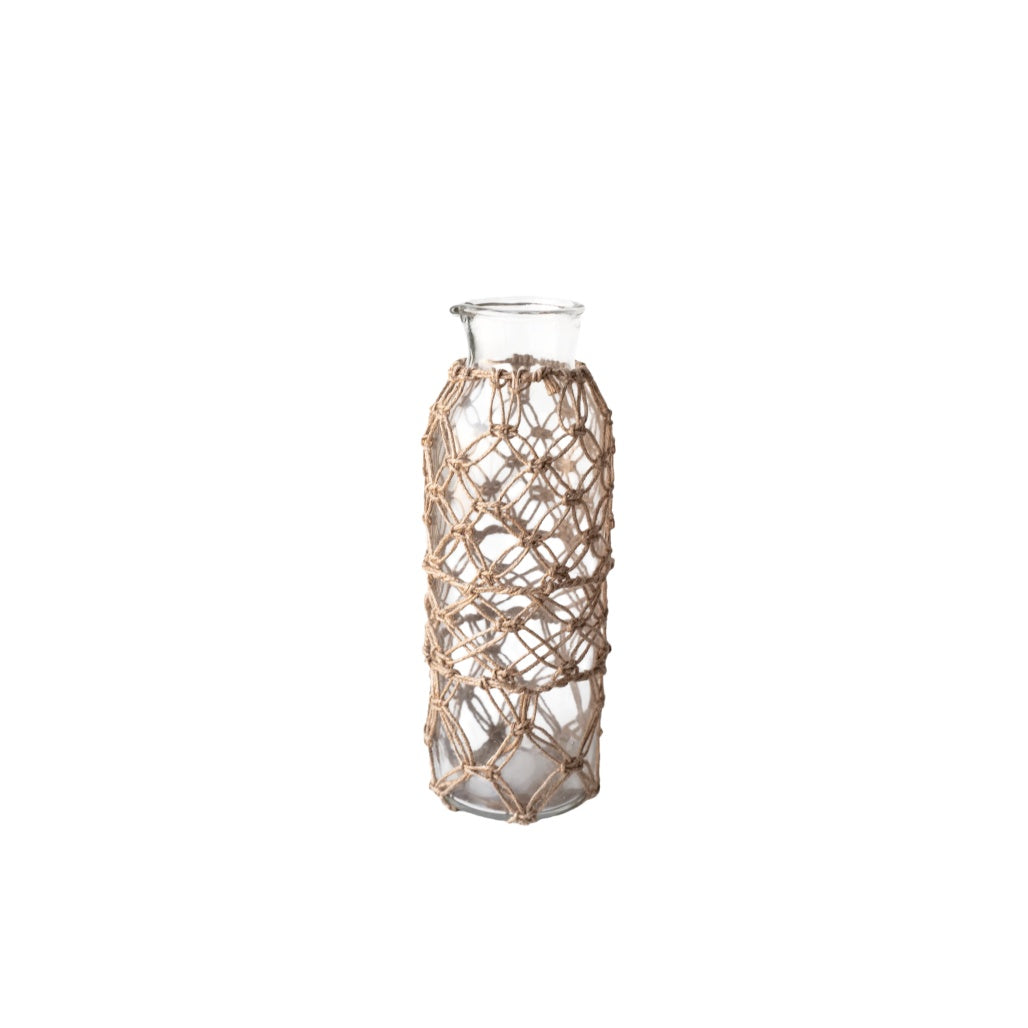Vase en verre avec tressage en jute pour décoration intérieure - 8 x 8 x 30