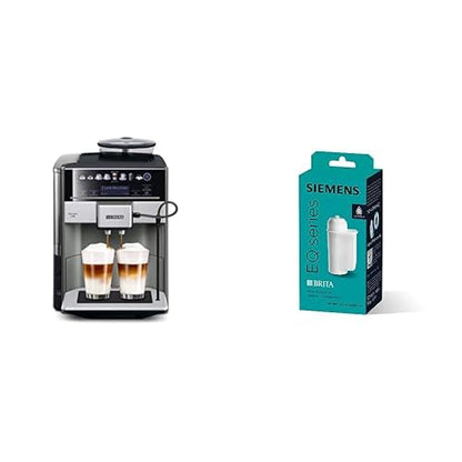 Siemens Set, machine à café tout automatique, EQ6 plus s500, aromaDouble Shot, système autoMilk Clean, gris/noir TE655203RW + BRITA Intenza filtre à eau TZ70003