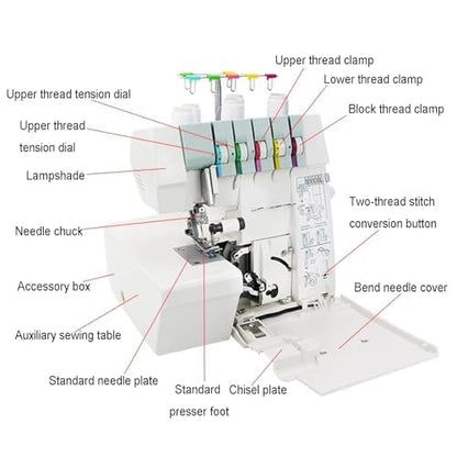 Machine à coudre surjeteuse à point de recouvrement robuste avec capacité de couture 2-3-4-5 points, bac à déchets et pieds-de-biche à encliqueter pour débutants et professionnels