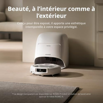 DJI ROMO A Robot Aspirateur Laveur avec Robot Transparent, Aspirateur Robot de 25 000 Pa, détection de Niveau Drone, 200 Jours sans Maintenance, Lavage et séchage Auto des tampons de serpillière