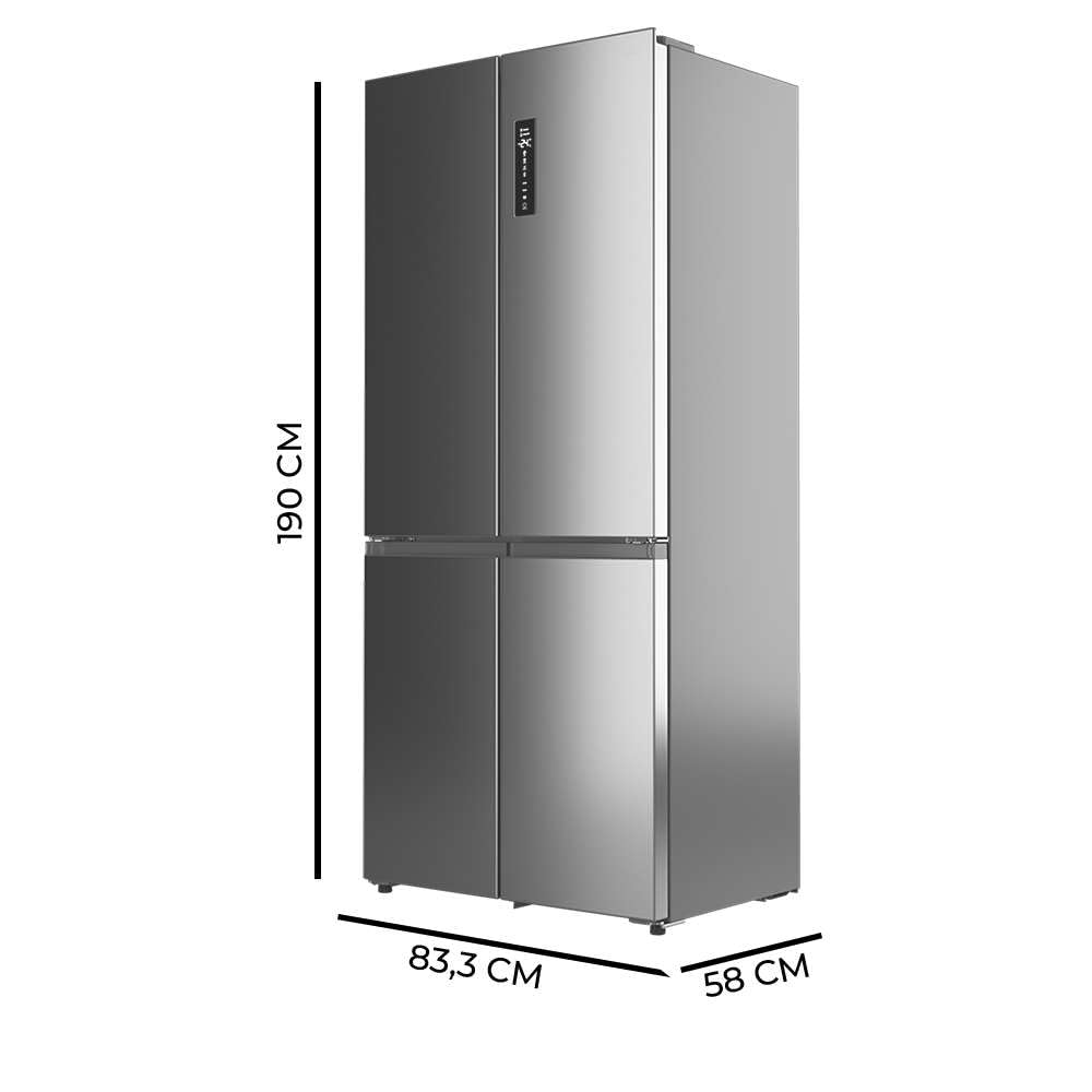 Cecotec Réfrigérateur 4 Portes Semi-Intégrable Total No Frost Bolero CoolMarket 4D 456 SBI Inox E, Extra Capacité Max 456 L, Hauteur 189 cm et 83 cm Largeur, MetalFlexCooling, Compresseur Inverter