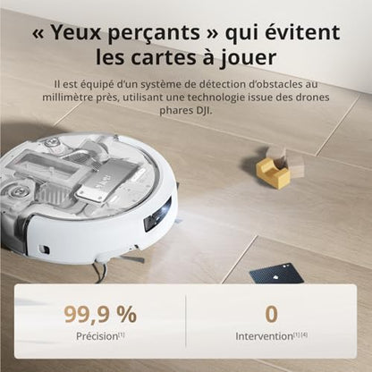 DJI ROMO A Robot Aspirateur Laveur avec Robot Transparent, Aspirateur Robot de 25 000 Pa, détection de Niveau Drone, 200 Jours sans Maintenance, Lavage et séchage Auto des tampons de serpillière