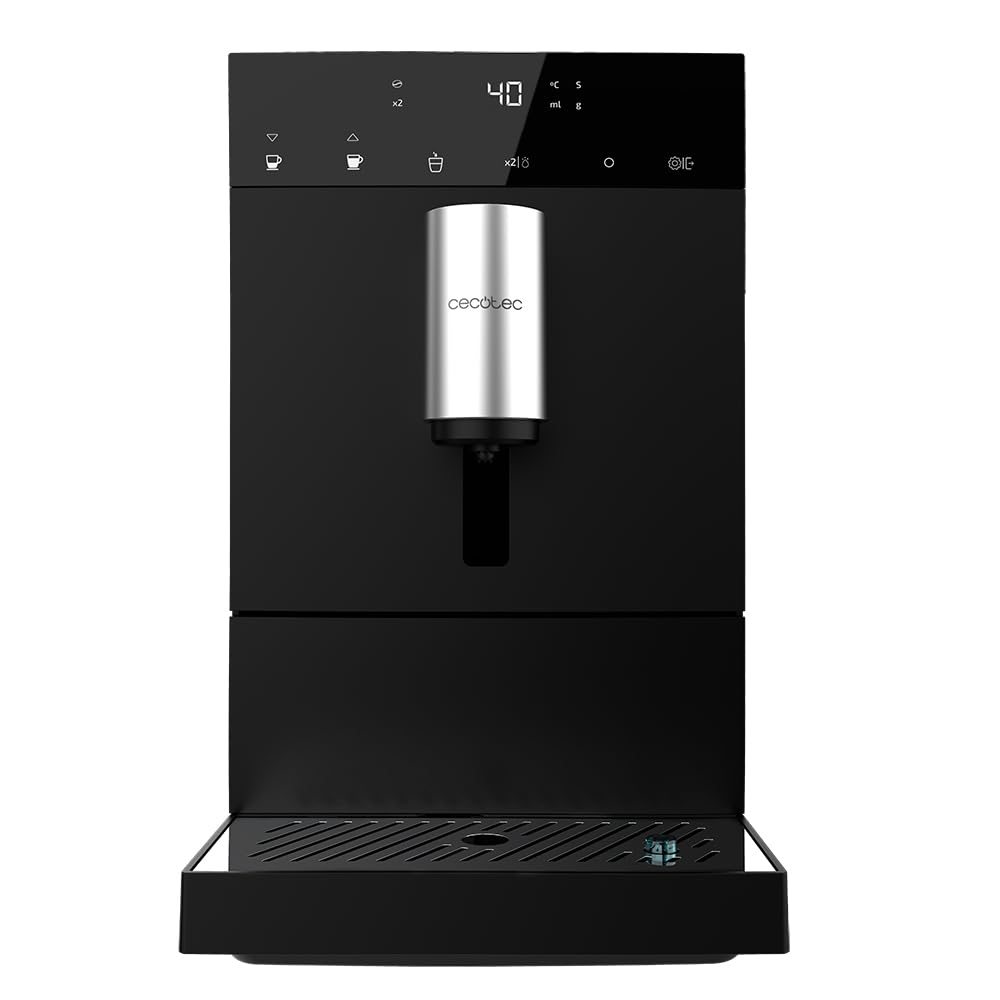 Cecotec Cafetière Superautomatique Compacte Cremmaet Compact. 1350 W, 19 Bars, Système de Chauffage par Thermobloc, Réservoir de 150 g de Café avec Moulin Intégré et 1,1 L, Nettoyage Automatique
