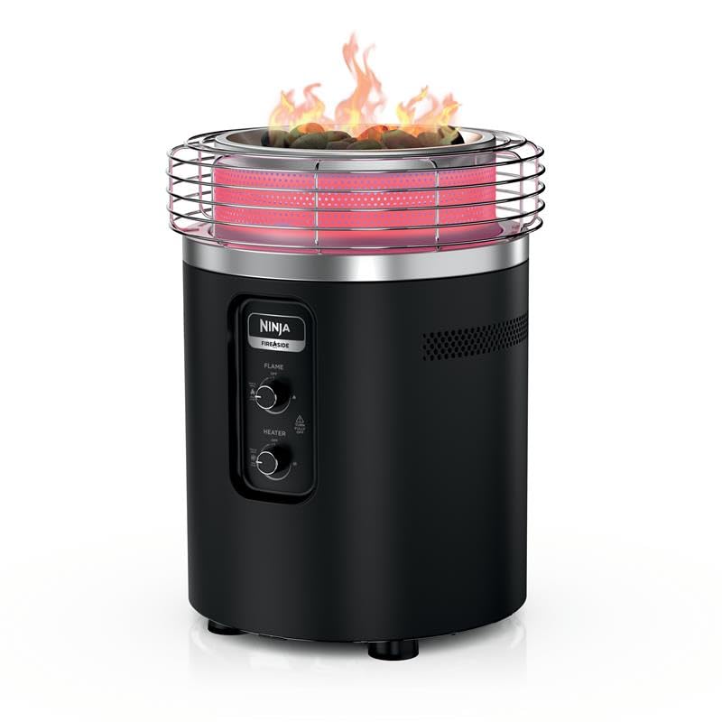 Ninja Fireside360™ Outdoor Heater & Fire Pit with 3 Modes – Flame, Heat, Flame & Heat, Portable for Patio, Deck, Camping, Beach, Easy Control Flames and Heat, Push to Start Ignition, Black, OF101BK