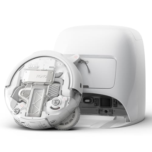 DJI ROMO A Robot Aspirateur Laveur avec Robot Transparent, Aspirateur Robot de 25 000 Pa, détection de Niveau Drone, 200 Jours sans Maintenance, Lavage et séchage Auto des tampons de serpillière