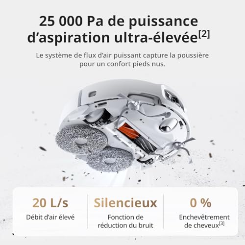DJI ROMO A Robot Aspirateur Laveur avec Robot Transparent, Aspirateur Robot de 25 000 Pa, détection de Niveau Drone, 200 Jours sans Maintenance, Lavage et séchage Auto des tampons de serpillière