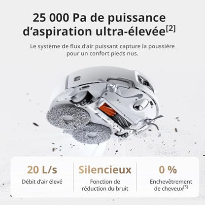 DJI ROMO A Robot Aspirateur Laveur avec Robot Transparent, Aspirateur Robot de 25 000 Pa, détection de Niveau Drone, 200 Jours sans Maintenance, Lavage et séchage Auto des tampons de serpillière