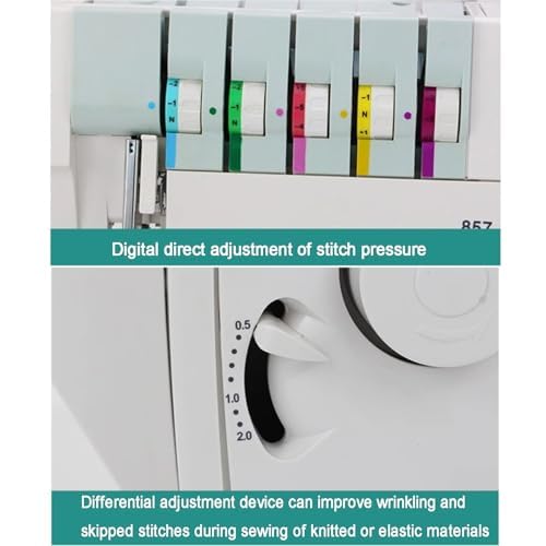 Machine à coudre surjeteuse à point de recouvrement robuste avec capacité de couture 2-3-4-5 points, bac à déchets et pieds-de-biche à encliqueter pour débutants et professionnels