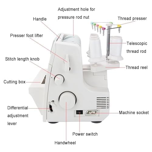 Machine à coudre surjeteuse à point de recouvrement robuste avec capacité de couture 2-3-4-5 points, bac à déchets et pieds-de-biche à encliqueter pour débutants et professionnels