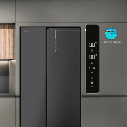Cecotec Réfrigérateur Américain de 550 Litres Bolero CoolMarket SBS 550 Glass D. 177 cm de Hauteur et 90 cm de Largeur, Système Multi Air Flow, No Frost Total, Moteur Inverter Plus
