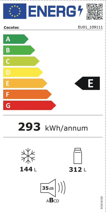 Cecotec Réfrigérateur 4 Portes Semi-Intégrable Total No Frost Bolero CoolMarket 4D 456 SBI Inox E, Extra Capacité Max 456 L, Hauteur 189 cm et 83 cm Largeur, MetalFlexCooling, Compresseur Inverter