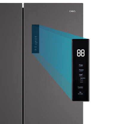 CHIQ CCD503NEIBE Réfrigérateur Américain, Multi-Portes 503 L, Inverter Compressor, No Frost, Multiple Airflow Care, Panneau tactile, Hauteur 177,5 cm, Longueur 85,3 cm, Profondeur 69,8 cm