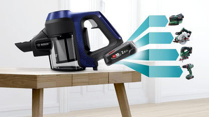 Bosch Electroménager Unlimited 6, BBS611MAT, aspirateur balai sans fil rechargeable, autonomie de 30 min, brosse motorisée, batterie Power for All, accessoires inclus, bleu