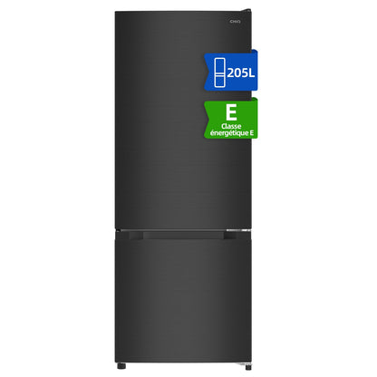 CHIQ Réfrigérateur congélateur FBM205L42-205L (153 + 52),Classe énergétique E, 39 dB, Acier noir, Low frost, Portes réversibles