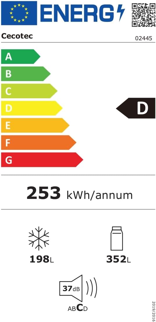 Cecotec Réfrigérateur Américain de 550 Litres Bolero CoolMarket SBS 550 Glass D. 177 cm de Hauteur et 90 cm de Largeur, Système Multi Air Flow, No Frost Total, Moteur Inverter Plus