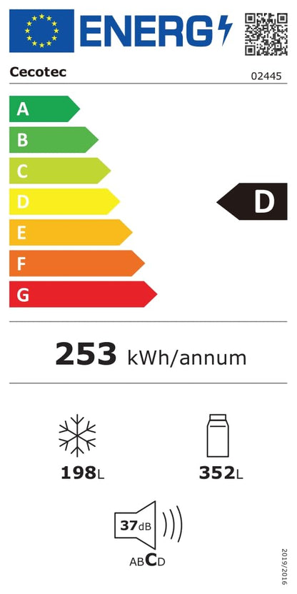 Cecotec Réfrigérateur Américain de 550 Litres Bolero CoolMarket SBS 550 Glass D. 177 cm de Hauteur et 90 cm de Largeur, Système Multi Air Flow, No Frost Total, Moteur Inverter Plus