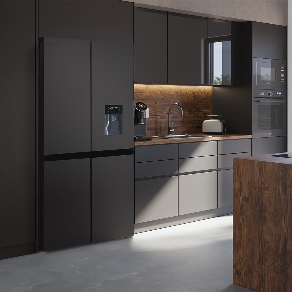 Cecotec Réfrigérateur Américain 4 Portes Dark de 564 L Bolero CoolMarket 4D 564 Dark E. 183 cm de Hauteur, 91 cm de Largeur, Distributeur d'Eau, Moteur Inverter Plus, NoFrost Total