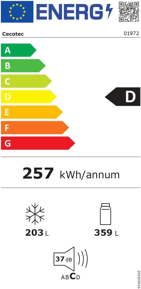 Cecotec Réfrigérateur Américain Bolero CoolMarket SBS 562 Dark D. 562 L, Classe D, Total No Frost, mode vacances, compresseur inverter, LED intérieure y porte réversible.