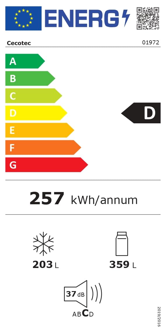 Cecotec Réfrigérateur Américain Bolero CoolMarket SBS 562 Dark D. 562 L, Classe D, Total No Frost, mode vacances, compresseur inverter, LED intérieure y porte réversible.