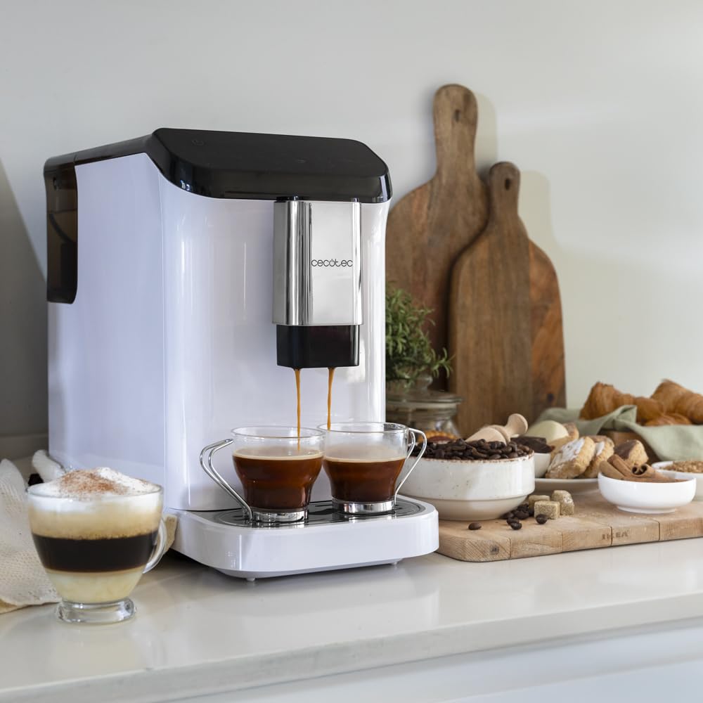 Cecotec Cafetière Superautomatique Cremmaet Macchia White. 1350 W, Thermoblock, Pompe à Pression de 19 bars, Système Plug&Play, Réservoir de Café avec Moulin Intégré, Nettoyage Automatique