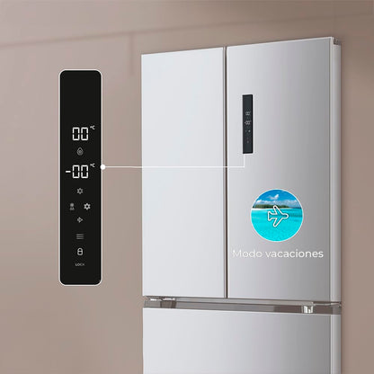 Cecotec Réfrigérateur Porte Française Inox 436L Bolero CoolMarket FD 436 Inox E, 183 x 83,6 cm, Basse Consommation, Compresseur Inverter Plus, Total No Frost, MultiAirFlow et Mode Vacances