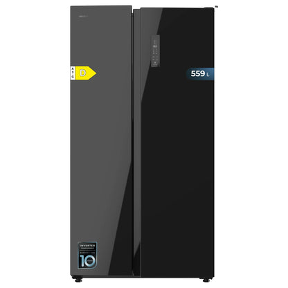 Cecotec Réfrigérateur Américain de 550 Litres Bolero CoolMarket SBS 550 Glass D. 177 cm de Hauteur et 90 cm de Largeur, Système Multi Air Flow, No Frost Total, Moteur Inverter Plus