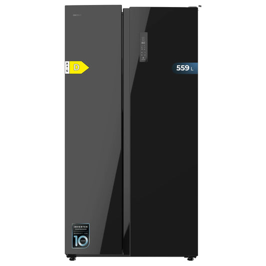 Cecotec Réfrigérateur Américain de 550 Litres Bolero CoolMarket SBS 550 Glass D. 177 cm de Hauteur et 90 cm de Largeur, Système Multi Air Flow, No Frost Total, Moteur Inverter Plus