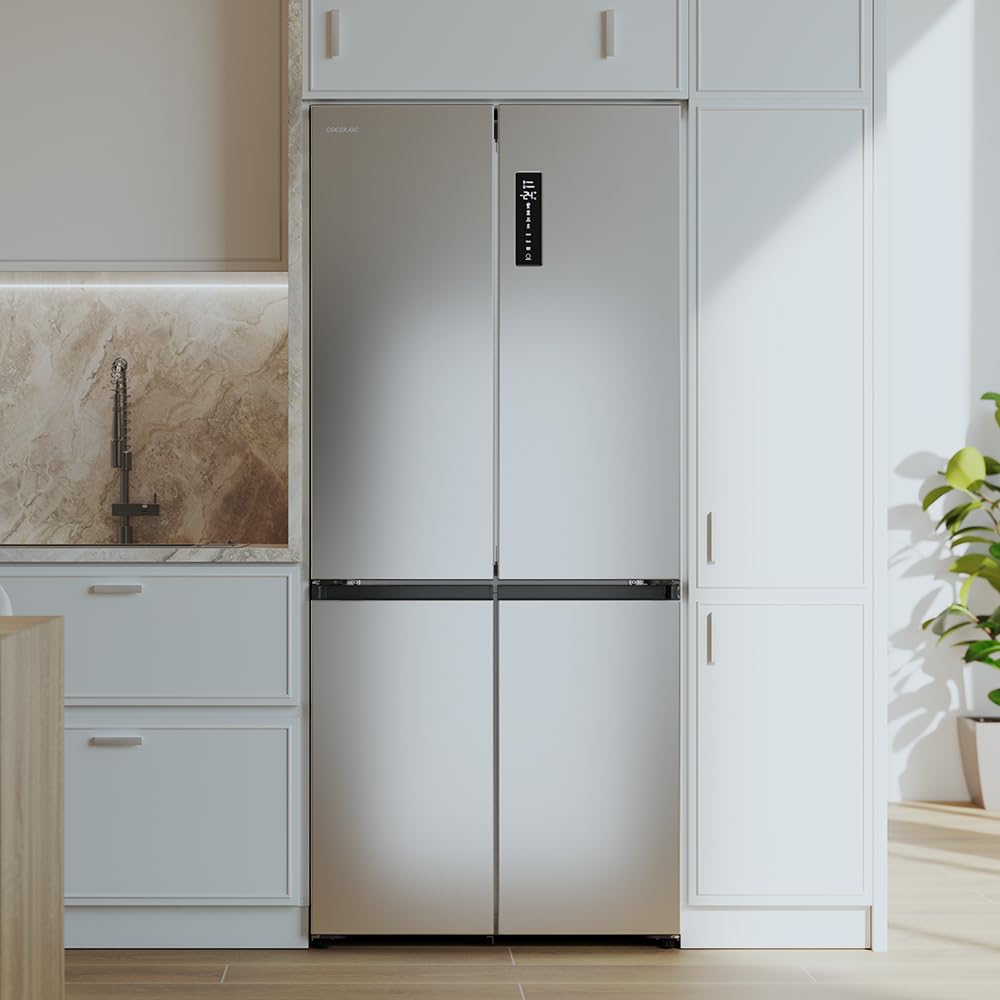 Cecotec Réfrigérateur 4 Portes Semi-Intégrable Total No Frost Bolero CoolMarket 4D 456 SBI Inox E, Extra Capacité Max 456 L, Hauteur 189 cm et 83 cm Largeur, MetalFlexCooling, Compresseur Inverter