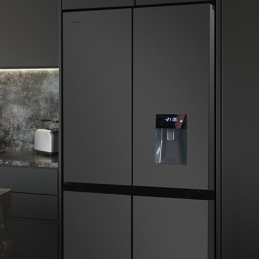Cecotec Réfrigérateur Américain 4 Portes Dark de 564 L Bolero CoolMarket 4D 564 Dark E. 183 cm de Hauteur, 91 cm de Largeur, Distributeur d'Eau, Moteur Inverter Plus, NoFrost Total