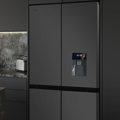 Cecotec Réfrigérateur Américain 4 Portes Dark de 564 L Bolero CoolMarket 4D 564 Dark E. 183 cm de Hauteur, 91 cm de Largeur, Distributeur d'Eau, Moteur Inverter Plus, NoFrost Total
