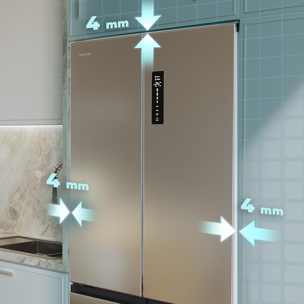 Cecotec Réfrigérateur 4 Portes Semi-Intégrable Total No Frost Bolero CoolMarket 4D 456 SBI Inox E, Extra Capacité Max 456 L, Hauteur 189 cm et 83 cm Largeur, MetalFlexCooling, Compresseur Inverter