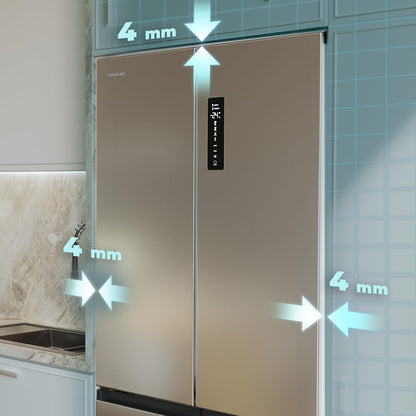 Cecotec Réfrigérateur 4 Portes Semi-Intégrable Total No Frost Bolero CoolMarket 4D 456 SBI Inox E, Extra Capacité Max 456 L, Hauteur 189 cm et 83 cm Largeur, MetalFlexCooling, Compresseur Inverter