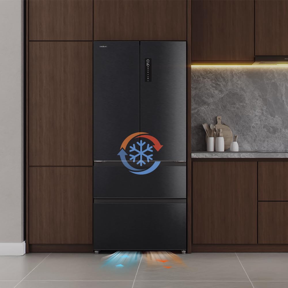 Cecotec Réfrigérateur Porte Française de 4 Portes Semi-Intégrable 458L Total No Frost Bolero CoolMarket F2D 458 SBI Dark E, Hauteur 189 cm et 83 cm Largeur, MetalFlexCooling, Compresseur Inverter